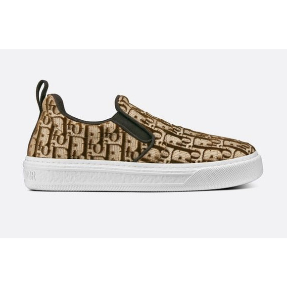 Dior Solar Bronze Velvet Oblique Logo White Flat Skate Slip On Low Sneaker 37.5 - Picture 3 of 11